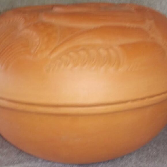 Vintage Gourmet Topf 1980 Terracotta Lidded Pot / Casserole - Vegetable Print - Picture 2 of 8